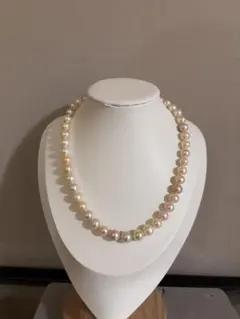 【テリ良好】淡水パール マルチカラーネックレス オールノット仕上げ 花モチーフ