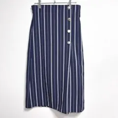 ✨美品✨ タイトスカート L ロング 美シルエット ストライプ きれいめ 紺