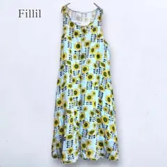 【Fillil】ノースリーブロングワンピース ひまわり柄 インド綿 花柄 総柄