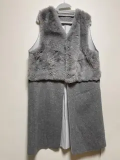 グレー ファー混合 ベスト サイズF