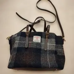 ハリスツイード　ネイビー系チェック トートバッグ