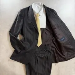 美品 バーバリー BURBERRY LONDON 3Bストライプスーツ 茶 L