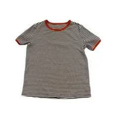 JUNOAHボーダー柄 半袖Tシャツ リンガーネック　韓国ファッションのサムネイル