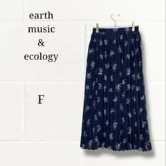 earth music&ecology 花柄プリーツスカート ネイビー F