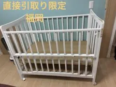 ！福岡引取り限定！ホワイト木製ベビーベッド　敷布団　防水パッド　カバー　枕セット