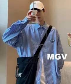 MGV ワンポイントシンプルストライプシャツ XL