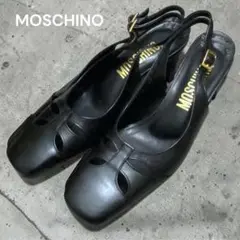 【試着のみ】MOSCHINO ブラックレザー スリングバックパンプスのサムネイル