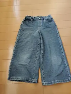 UNIQLO キッズ デニム ワイドパンツ 140cm 女の子 ガウチョ ブルー