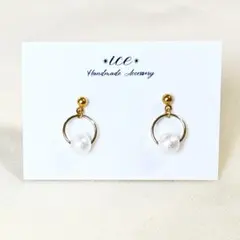 959◆コットンパール　ゴールド　シンプル小ぶり　ハンドメイドピアス　イヤリング