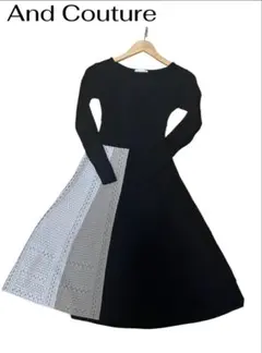 【美品】アンドクチュール バイカラーニットワンピース 38 スタイルアップ