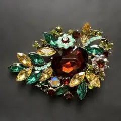 多色クリスタル調ストーン装飾 花形ブローチ　ペンダントヘッド