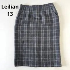 【Leilian レリアン】チェック柄 タイトスカート ウール ひざ丈 13号のサムネイル
