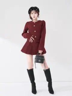 ダーリッチ ボックスプリーツツイードミニワンピース