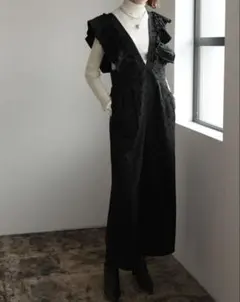 【格安】サイズMT♡リエディ♡ フロッキードットフリルワイドストラップサロペット