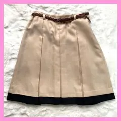 【grove】プリーツスカート Sサイズ ベルト付き ベージュ