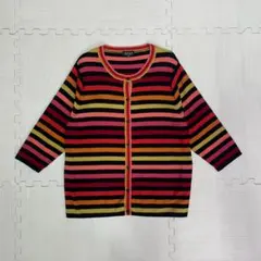 SONIA RYKIEL カーディガン 46サイズ マルチボーダー 毛100%