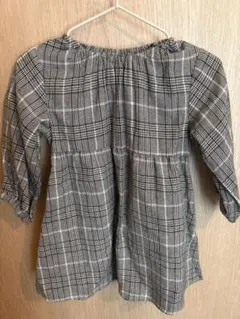 petit main グレー系チェック 七分袖ワンピース 100cm