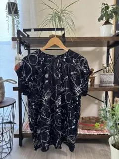 美品 ダーマコレクション 総刺繍フレンチスリーブブラウス 紺 15 