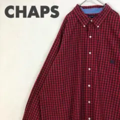 2194 90s チャップス　ラルフローレン　シャツ　刺繍　ロゴ　チェック　赤