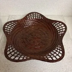 藍胎漆器 星形 菓子器 茶色 編み込み