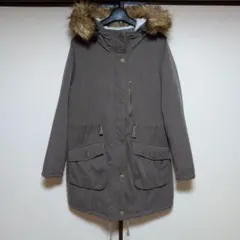 中綿モッズコート　カーキ　ファー付きフード　フード中ボア　LL