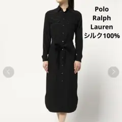 極美品 ポロラルフローレン シルク マキシ丈 シャツドレス ブラック とろみ 4