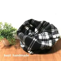 スヌード　マフラー　ネックウォーマー　ハンドメイド　白♡黒　チェック