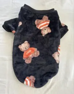 犬服 ペットウェア ボアフリース　クマ柄　黒　XLサイズ