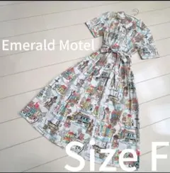 ☆Emerald Motel☆風景柄オープンカラー半袖シャツワンピースベルト♡