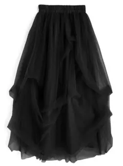 GRL ボリュームチュールフレアロングスカート[dk1550] ブラック