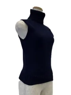 インパクト21 コットン100%ノースリーブ タートルネックニット ネイビー M