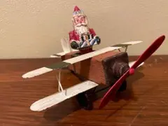 Xmas ヴィンテージ メタル＆木製 飛行機サンタ