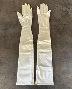 オフホワイト サテン ロングウェディンググローブ　日本製　s 50cm