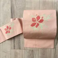 アンティーク名古屋帯 夏帯ピンク地 花刺繍 大正ロマン - メルカリ