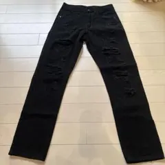 ダメージ加工 ブラックデニム パンツ　28