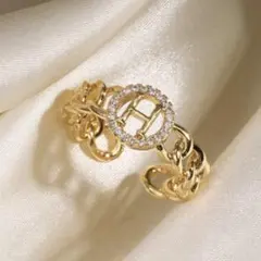 【T70】ロゴリング☆Hモチーフ ゴールドカラー カフリング