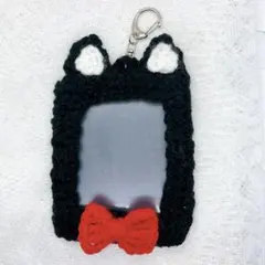 トレカケース　硬質ケース　編み物　ハンドメイド　黒猫　猫耳