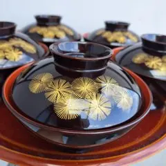 未使用【越前漆器 御吸物椀】×3客 天然木製 漆 共箱 御雑煮椀 飛花吸物
