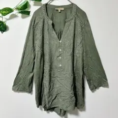 デモクラシー 刺繍 チュニック Vネック 七分袖 L 緑 レーヨン お出かけのサムネイル