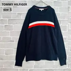 トミーヒルフィガー【S】メンズ　ロゴ刺繍セーター　紺・黒・赤・白ニットB172
