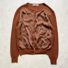 ANAYI アナイ 金ボタン ドット 異素材カーディガン ニット　春ニット