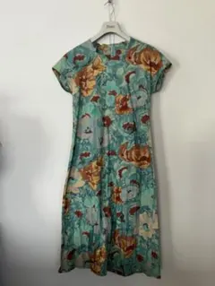 ジュンアシダ　綿100 花柄 半袖ロングワンピース