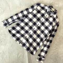 UNIQLO メンズ フランネルチェックシャツ 長袖 ネイビー サイズM