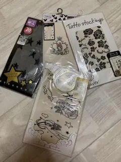 タトゥー　ストッキング 20デニール 花柄 星柄　セット