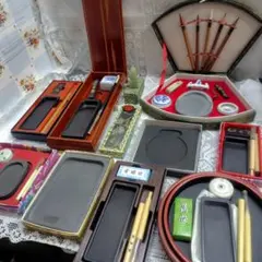 携帯用含む　書道用具まとめ売り　毛筆・墨・中国墨　中国硯石　印材