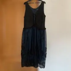 POUR VOUS ノースリーブ膝丈ワンピース 黒とブルーグリーン