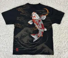 美品　絡繰魂　肉厚刺繍　鯉　和柄　半袖　Tシャツ　ブラック　メンズ　Mのサムネイル