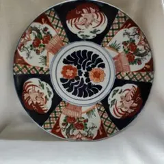 花柄手描きの平皿　古い大皿　昔の大皿
