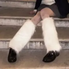 白 レッグウォーマー ふわふわ