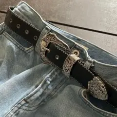 クロコ調　ウエスタン　ベルト 　 PUレザー 　黒　y2k